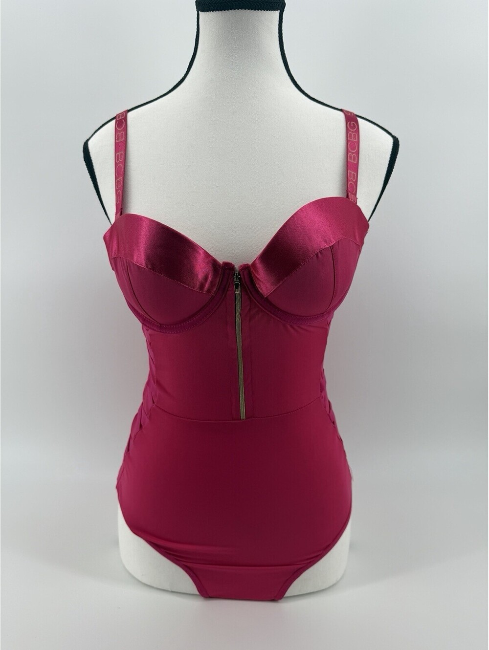 BCBGMAXAZRIA BCBGeneration Women’s Medium Hot Pink Satin Bustier Bodysuit